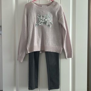 Girls Pink Sequin Sweater & Leggings Set - Size Small